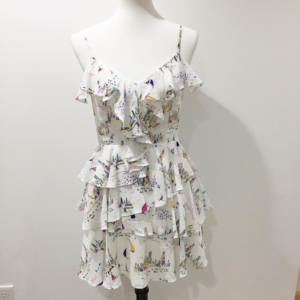 DO + BE white ruffle mini summer dress NWT Sz Med